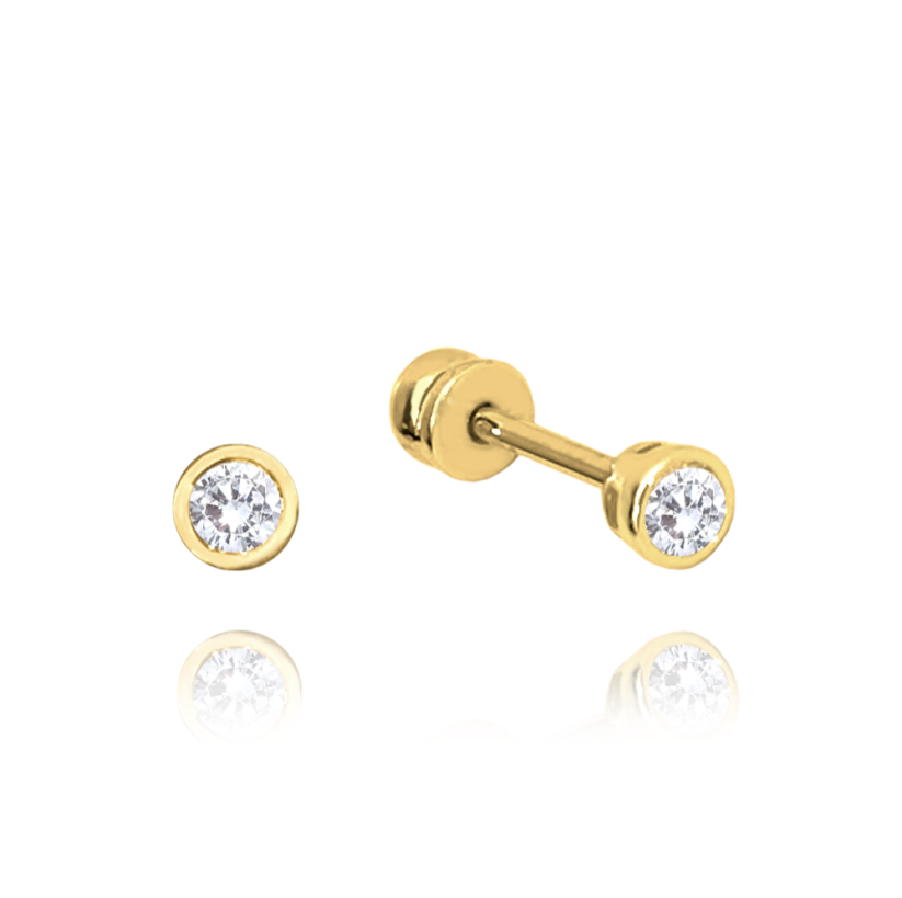 MINET Zlaté náušnice na šroubek s bílými zirkony Au 585/1000 0,90 g