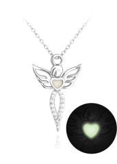 MINET Svietiaci strieborný náhrdelník ANJEL s bielymi zirkónmi