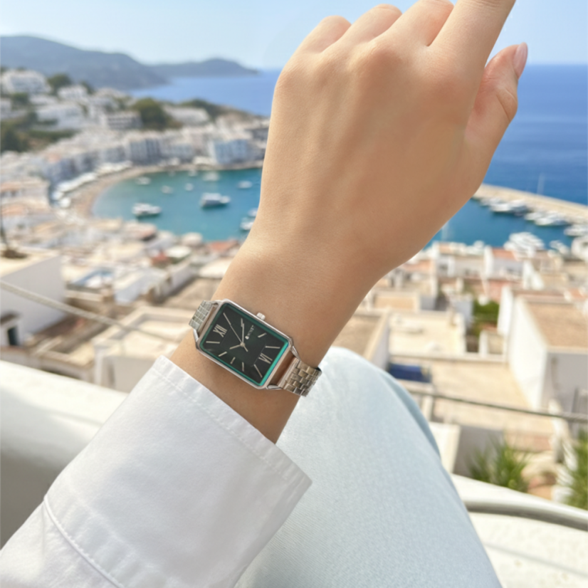 MINET Stříbrno-zelené dámské hodinky SIENA se stříbrným ocelovým řemínkem