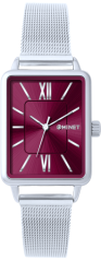 MINET Stříbrno-vínové dámské hodinky SIENA se stříbrným ocelovým řemínkem