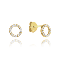 MINET Zlaté náušnice kroužky s bílými zirkony Au 585/1000 0,70 g