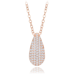 MINET Rose gold stříbrný náhrdelník kapka s bílými zirkony