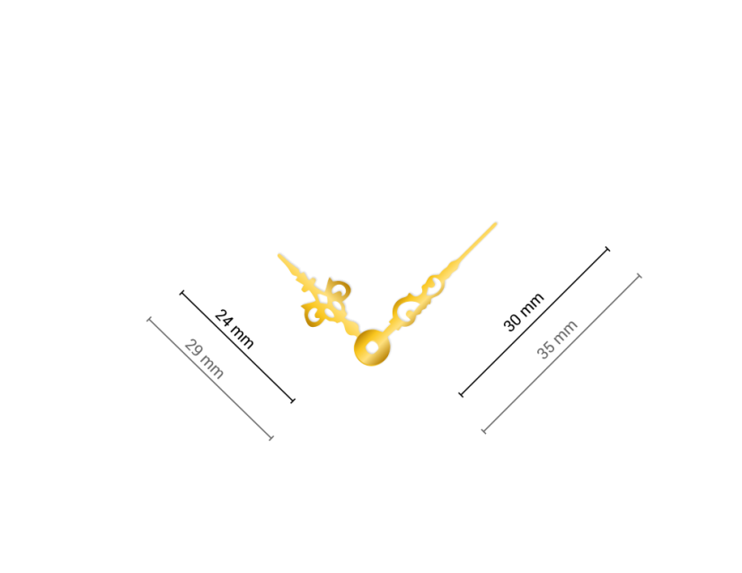 Malé zlaté hliníkové ručičky na hodiny Antik 30 mm | 24 mm