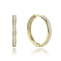 MINET Pozlacené stříbrné náušnice hranaté kruhy 2 cm s bílými zirkony