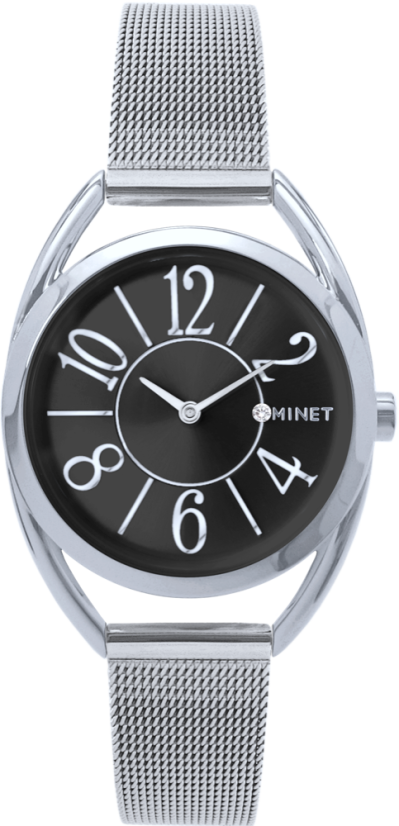 MINET Černo-stříbrné dámské hodinky s čísly ICON BLACK se stříbrným ocelovým řemínkem MINET Černo-stříbrné dámské hodinky s čísly ICON BLACK se stříbrným ocelovým řemínkem