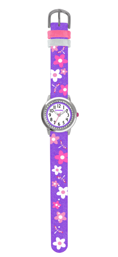 CLOCKODILE Kvetované fialové dievčenské detské hodinky FLOWERS s trblietkami