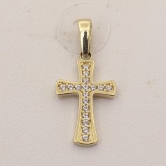 Zlatý prívesok so zirkónmi krížik 2715LOT (585/1000) 0.6 g
