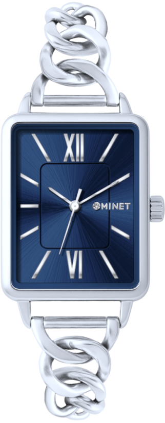 MINET Stříbrno-modré dámské hodinky SIENA se stříbrným ocelovým řemínkem