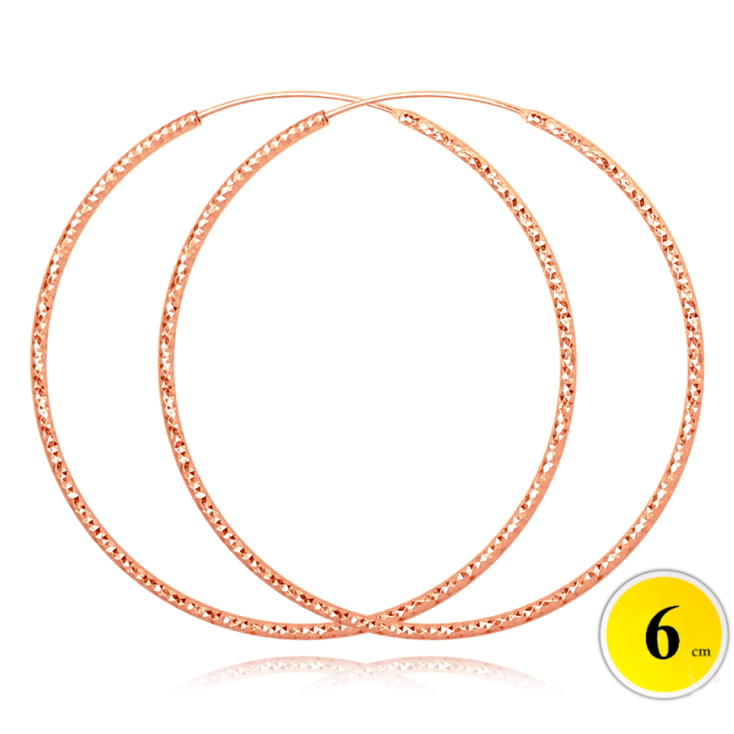 MINET Rose gold brúsené strieborné náušnice KRUHY 6 cm MINET Rose gold brúsené strieborné náušnice KRUHY 6 cm