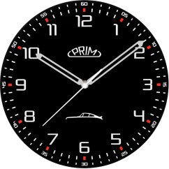 Sklenené nástenné hodiny s tichým chodom PRIM Speedline - čierno-biele - E09.5530.9000