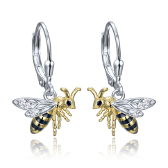 MINET Strieborné náušnice včielka so zirkónmi