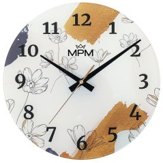 Nástěnné skleněné hodiny s tichým chodem MPM Fiores - E09.4377