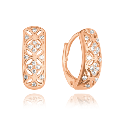 MINET Rose gold luxusné strieborné náušnice s bielymi zirkónmi