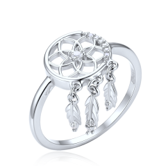 MINET Elegantní stříbrný prsten lapač snů s bílým zirkonem vel. 54