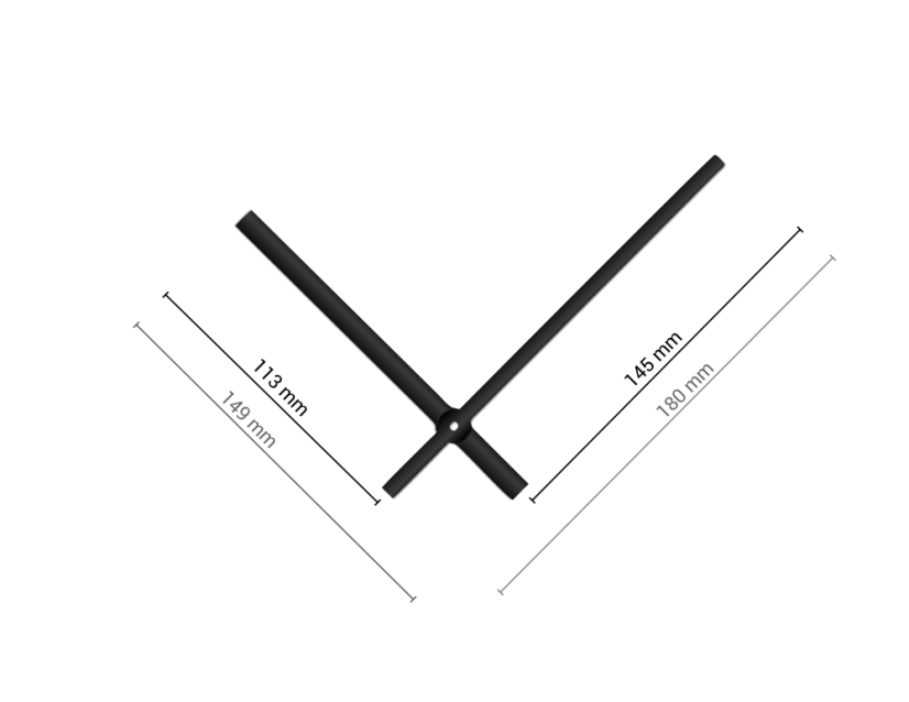 Čierne rovné hliníkové ručičky na hodiny 145 mm | 113 mm