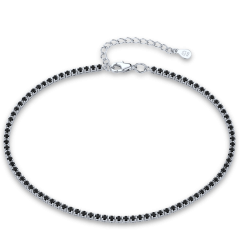 MINET Strieborná tenisová retiazka na členok s čiernym zirkónom