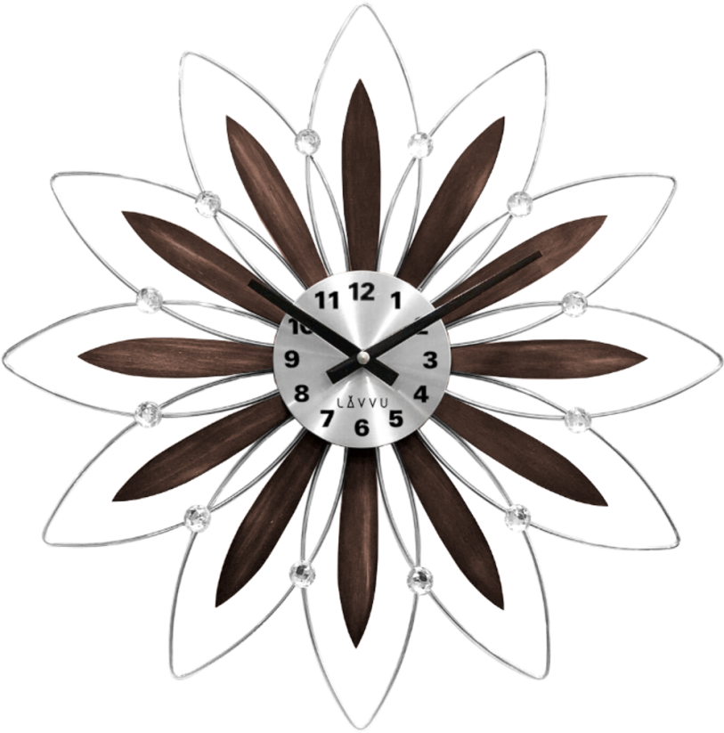 Drevené strieborné hodiny LAVVU CRYSTAL Flower s číslami LCT1113