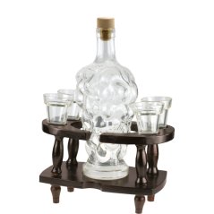 Skleněná láhev na likér se 4 skleničkami v dřevěném podstavci Martius - F10.1591.52.W
