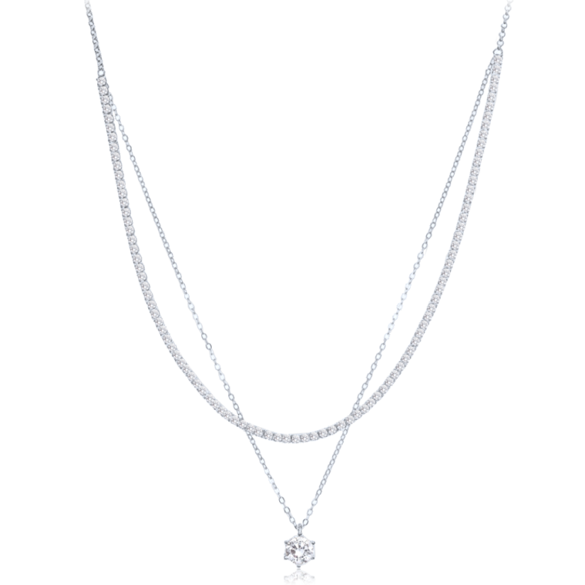 MINET Elegantný dvojitý strieborný náhrdelník s bielym zirkónom