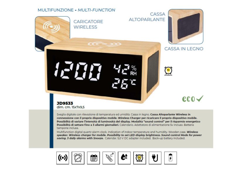 Digitálne stolné hodiny JD9533 Lowell s nabíjačkou smartfónov 15cm
