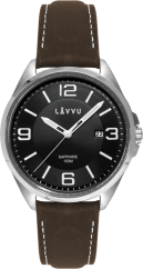 LAVVU Pánské hodinky se safírovým sklem HERNING Black / Top Grain Leather