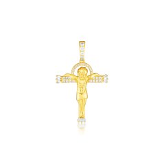 Pozlacený stříbrný přívěsek se zirkony křížek JVD SVLP1430XK6GO00