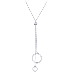 MINET Moderný strieborný náhrdelník visiace kruhy so zirkónmi Ag 925/1000 10,10g