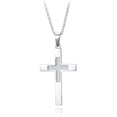 MINET Stříbrný náhrdelník křížek s drobnými zirkony