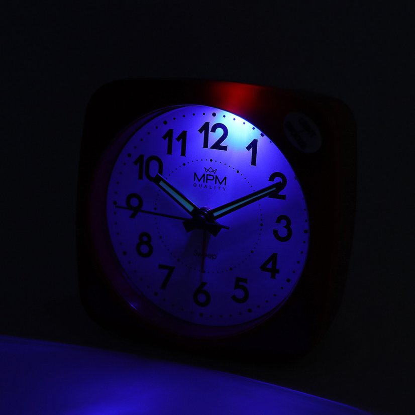 Budík s LED podsvícením a tichým chodem MPM  C01.3968.20