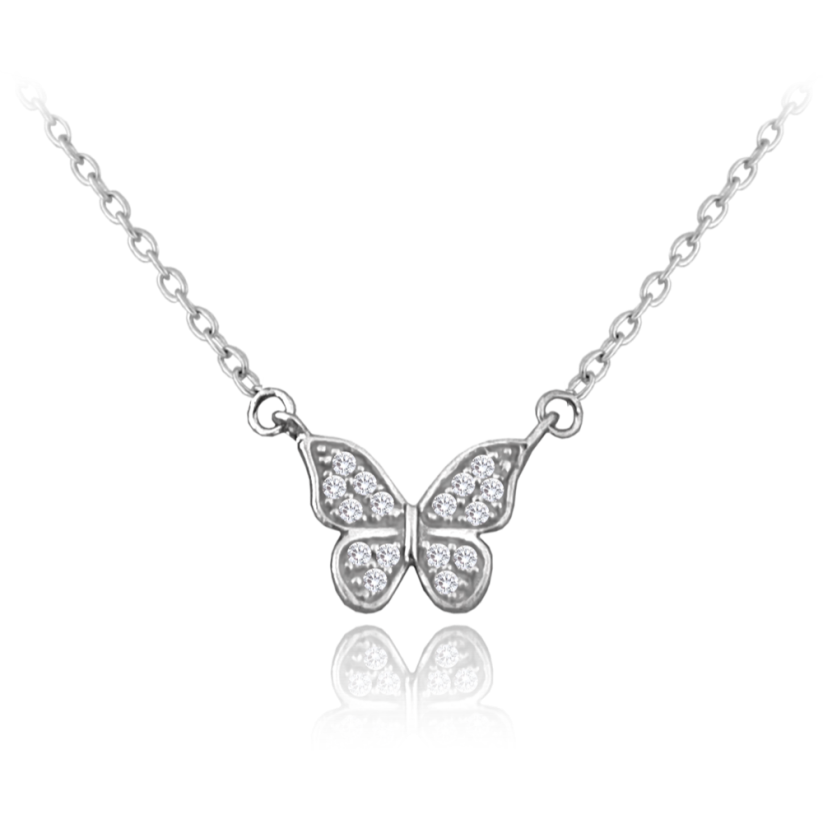 MINET Strieborný náhrdelník motýľ so zirkónmi