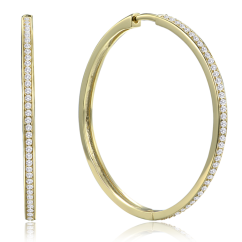 MINET Pozlacené stříbrné náušnice hranaté kruhy 4 cm s bílými zirkony