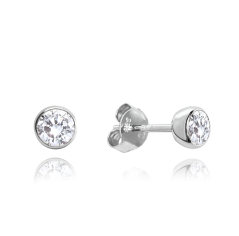 MINET Stříbrné náušnice PECKY s bílými zirkony 4 mm