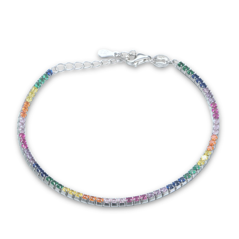 MINET Strieborný tenisový náramok s rôznofarebnými zirkónmi