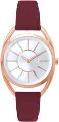 MINET Rose gold dámské hodinky ICON PINK s vínovým koženým řemínkem