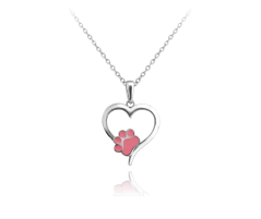 MINET Dětský stříbrný náhrdelník SRDCE s růžovou tlapkou