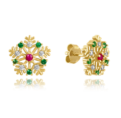 MINET Pozlacené stříbrné náušnice SNĚHOVÉ VLOČKY s barevnými zirkony