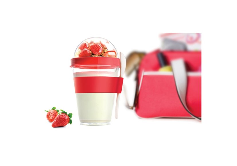 ASOBU multifunkční svačinový kelímek YO2GO červený 360ml