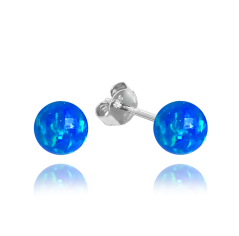 MINET Stříbrné náušnice KULIČKY s tmavě modrými opálky 6mm
