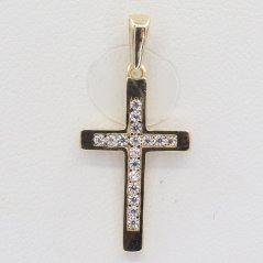 Zlatý prívesok so zirkónmi krížik OP034 (585/1000) 0.9 g