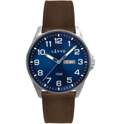 LAVVU Ocelové pánské hodinky BERGEN Blue / Top Grain Leather se svítícími čísly