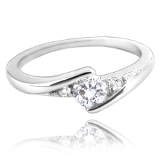 MINET Elegantný strieborný prsteň s bielymi zirkónmi veľ. 53