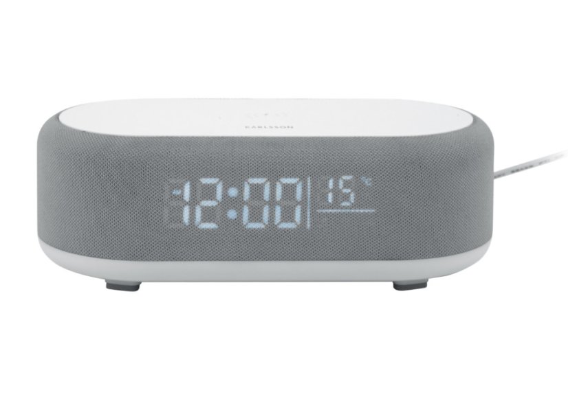Stolové hodiny s budíkom, nabíjačkou smartfónov a Bluetooth reproduktorom 6033GY Karlsson 20cm