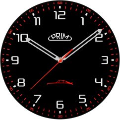 Sklenené nástenné hodiny s tichým chodom PRIM Speedline - čierno-červené - E09.5530.9020