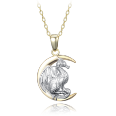 MINET Stříbrný náhrdelník drak na měsíci v kombinaci s pozlaceným stříbrem