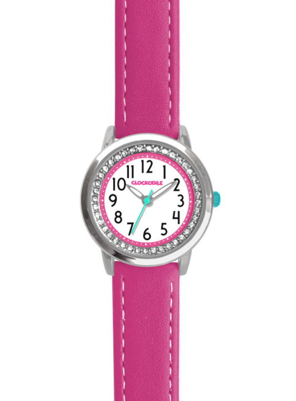 Tmavě růžové třpytivé dívčí hodinky se kamínky CLOCKODILE SPARKLE CWG5093