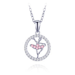 MINET Strieborný náhrdelník baletka s ružovými zirkónmi