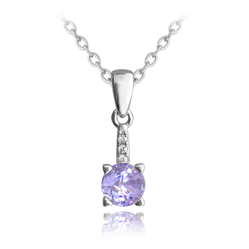 MINET Elegantný strieborný náhrdelník s fialovým zirkónom