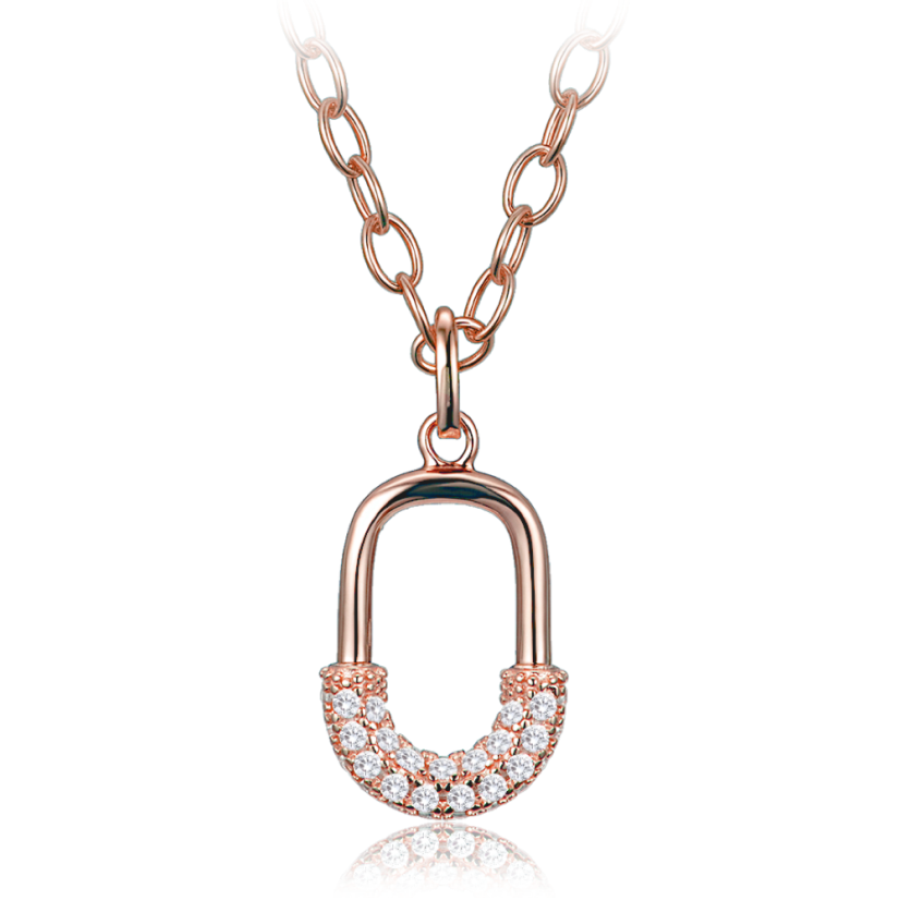 MINET Luxusní rosegold stříbrný náhrdelník se zirkonem