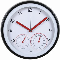 Moderné nástenné hodiny s ukazovateľom teploty a stupňa vlhkosti MPM Farino - B - E01.3084.00
