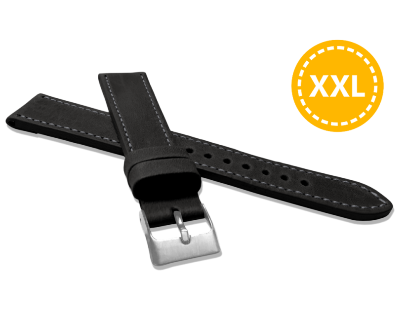 LAVVU XXL Prodloužený prošitý černý řemínek SPORT z luxusní kůže Top Grain - 18 XXL LAVVU XXL Prodloužený prošitý černý řemínek SPORT z luxusní kůže Top Grain - 18 XXL